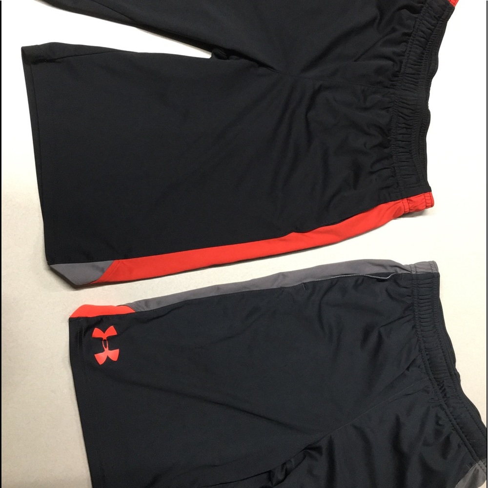 2 UNDER ARMOUR SHORTS  Red and Orange sz YLG/JG/G